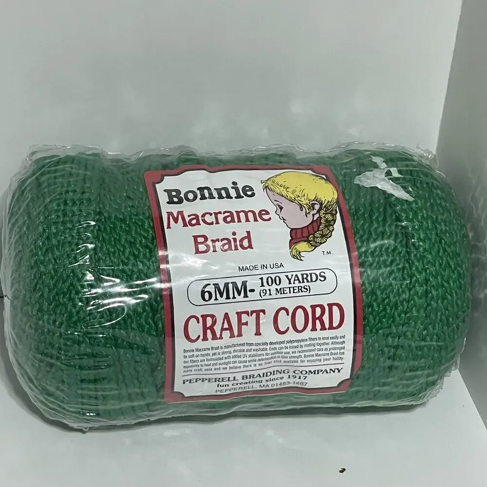 New Vintage Bonnie Macrame Braid 6mm 100 Yards Pepperell Craft Cord Green NOS - Picture 1 of 8